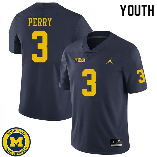 Youth Michigan Wolverines #3 Jalen Perry Navy Fashion Player Jersey